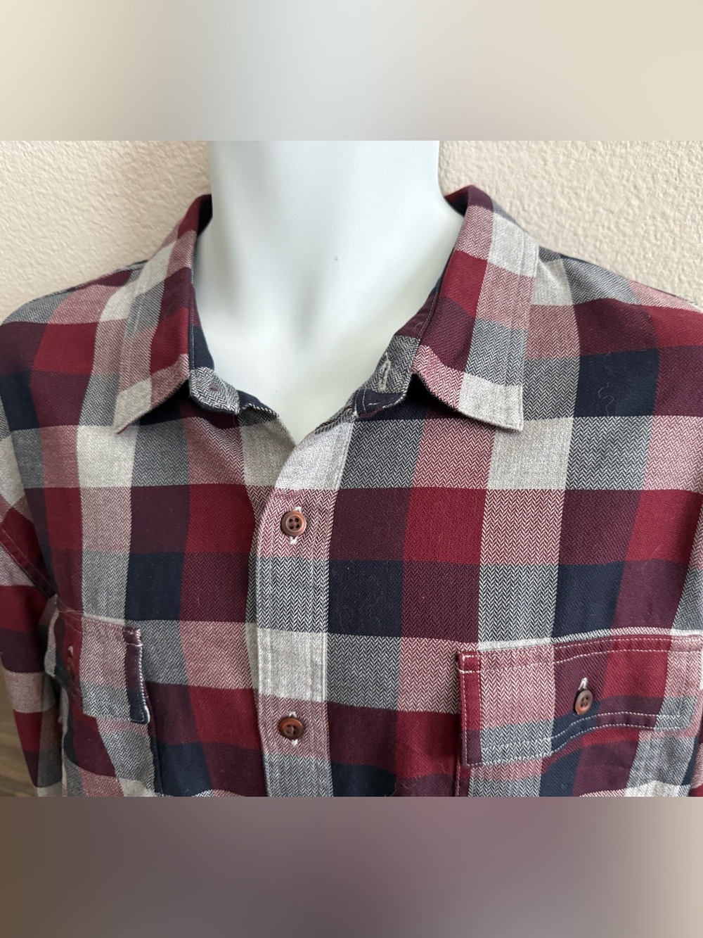 Mens GOODTHREADS Wine Gray Navy Cotton Plaid Dress Shirt Size XXL
